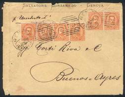 1466 ITALY: 1/NOV/1886 GENOVA - ARGENTINA: Cover Franked By Sc.47 (Sa.39) X6 (strip Of 4 + Pair), To Buenos Aires, With  - Zonder Classificatie