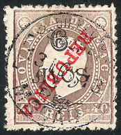 1535 MACAU: Sc.167b, 1913 6a. On 40r. Chocolate, With Inverted ""REPUBLICA"" Overprint, Used, VF Quality!" - Altri & Non Classificati