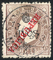 1535 MACAU: Sc.167b, 1913 6a. On 40r. Chocolate, With Inverted ""REPUBLICA"" Overprint, Used, VF Quality!" - Andere & Zonder Classificatie
