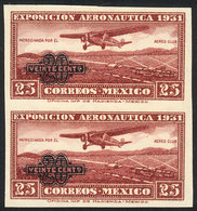 1572 MEXICO: Sc.45a, 1932 20c. On 25c., IMPERFORATE PAIR, Mint Lightly Hinged, Very Fine Quality! - Messico