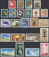1621 NEW ZEALAND: Sc.333/352 + 360/1, 1960/6 Flowers, Birds, Volcanoes Etc., Complete Set Of 23 Unmounted Values, Excell - Altri & Non Classificati
