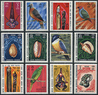 1629 BRITISH NEW HEBRIDES: Sc.155/166, 1972 Birds, Sea Shells And Art, Complete Set Of 12 Unmounted Values, Excellent Qu - Ongebruikt