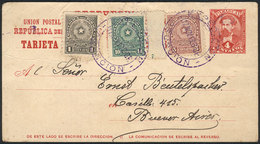 1652 PARAGUAY: Postal Card With Additional Franking (total 20c.) Sent From Asunción To Buenos Aires On 17/NO/1913, VF Qu - Paraguay