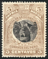 1678 PERU: Sc.220b, 1919 Augusto Leguía 5c. Chestnut And Black, With CENTER INVERTED Variety, MNH, Superb! - Perù