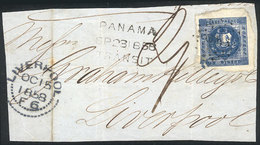 1695 PERU: Large Part Of The Front Of A Folded Cover Sent From Lima To Liverpool In SE/1858, Franked With 1 Dinero Blue  - Pérou