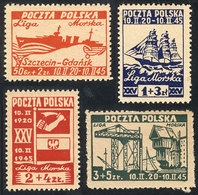 1708 POLAND: Yvert 446A/446D, 1945 Port Of Gdansk (ships, Crane), Cmpl. Set Of 4 MNH Values, VF Quality! - Other & Unclassified