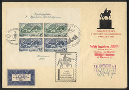 1713 POLAND: Sc.B29, 1938 Warsaw Stamp Expo (horses, Carriage), PERFORATED Souvenir Sheet Used On A Registered Cover, Wi - Altri & Non Classificati