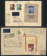 1719 POLAND: Sc.B104/105, 1955 Warsaw Stamp Exhibition, The Set Of 2 Souvenir Sheets On Covers Sent To Argentina (the Lo - Autres & Non Classés