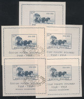 1723 POLAND: Sc.830, 1958 Mail 400th Anniversary, 3 MNH Souvenir Sheets And 2 With First Day Postmark, Very Fine Quality - Other & Unclassified