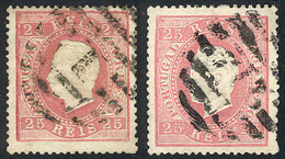 1733 PORTUGAL: Sc.41c, 1870/84 25r. Rose, 2 Examples With Perf 14¼, Very Nice! - Autres & Non Classés