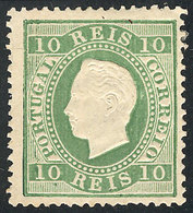 1742 PORTUGAL: Sc.37a, 1880 10r. Yellow-green, Perf 13½, Mint Original Gum, VF Quality! - Sonstige & Ohne Zuordnung