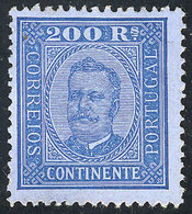 1744 PORTUGAL: Sc.77, 1892/3 200r. Blue, Mint Without Gum, Very Fine Quality! - Altri & Non Classificati