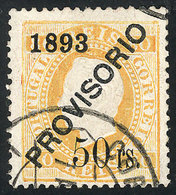 1746 PORTUGAL: Sc.94, 1893 Provisional Of 50r. On 980r. Yellow, Used, VF Quality! - Altri & Non Classificati