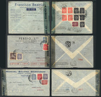 1757 PORTUGAL: 3 Airmail Covers Sent To Argentina Between 28/MAR/1944 And 12/FE/1945 With Attractive Postages, All Censo - Sonstige & Ohne Zuordnung