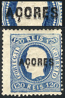 1772 PORTUGAL - AZORES: Sc.14, 1868/70 120r. Blue With Variety: DOUBLE OVERPRINT, Mint Original Gum, VF Quality! - Other & Unclassified