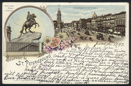 1806 RUSSIA: ST.PETERSBOURG: View Of The Nevsky Avenue And Monument, Old Postcard Dated In 1897, Fine Quality! - Russie