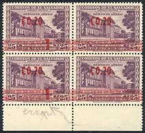 1811 EL SALVADOR: Sc.C145, Block Of 4, The Left Stamps With Interesting Overprint VARIETY, Excellent Quality! - Salvador