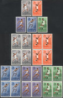 1851 SURINAME: Yvert 336/340, 1960 Roma Olympic Games, Complete Set Of 5 Values In Blocks Of 4 And Singles, Unmounted, E - Surinam