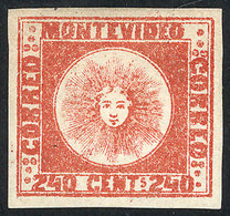 1900 URUGUAY: Yvert 6, 1858 240c. Red, Mint Without Gum, Wide Margins, Excellent Quality! - Uruguay