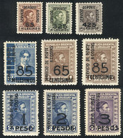 1908 URUGUAY: Year 1936, Complete Set Of 9 Unissued Values, Stamps From Previous Issues Oveprinted With New Values For T - Uruguay