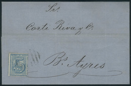 1920 URUGUAY: 3/FEB/1873 MONTEVIDEO - Buenos Aires: Folded Cover Franked By Sc.35 (light Blue), Semi-mute Barred Cancel, - Uruguay