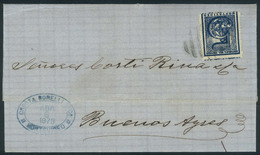 1921 URUGUAY: 8/APR/1873 MONTEVIDEO - Buenos Aires: Dated Folded Cover, Franked By Sc.35a (dark Blue), Semi-mute Barred  - Uruguay