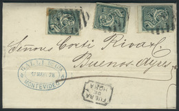 1923 URUGUAY: 17/MAY/1878 MONTEVIDEO - Buenos Aires: Complete Folded Letter Franked By Sc.40 X3, Barred Cancel, Framed " - Uruguay