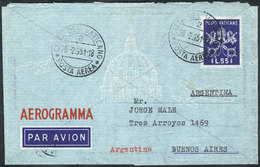 1930 VATICAN: 55L. Aerogram Sent To Argentina On 26/FE/1951, Excellent Quality! - Altri & Non Classificati