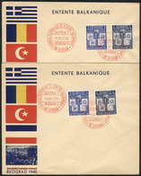 1943 YUGOSLAVIA: Sc.155/158, 1940 Balkan Pact, Complete Set Of 4 Values On 2 FDCs, Excellent Quality! - Andere & Zonder Classificatie