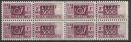 1949 Italia Italy Trieste A PACCHI POSTALI CORNO (Roma) 4v. 300L In Quartina MNH** Bl.4 PARCEL POST - Postal And Consigned Parcels