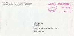 6452FM- AMOUNT 2200, BUCHAREST, RED MACHINE STAMPS ON COVER, COMPANY HEADER, 2001, ROMANIA - Lettres & Documents