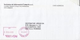 6466FM- AMOUNT 1500, CLUJ NAPOCA, RED MACHINE STAMPS ON COVER, COMPANY HEADER, 2002, ROMANIA - Brieven En Documenten