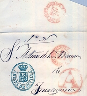 1850 , SEVILLA , ENVUELTA CIRCULADA A TARRAGONA ,  MARCA DE LA ADUANA  DE SEVILLA , MARCA DE ABONO - ...-1850 Prephilately