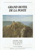 Ancienne Facture Du Grand Hôtel De La Poste (Antonia Et Claude Boillot) Pontarlier (11/8/1991) - Sport & Turismo