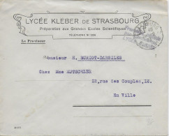 BAS-RHIN - 1923 - ENVELOPPE Avec FRANCHISE POSTALE PAR ABONNEMENT Du LYCEE KLEBER De STRASBOURG - Cartas Civiles En Franquicia