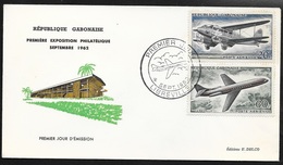 Gabon Lettre Illustrée Premier Jour Libreville Le 4/09/1962 P.A. N°8  Et 9 Avions De Haviland "Dragon" Et Caravelle TB - Aerei