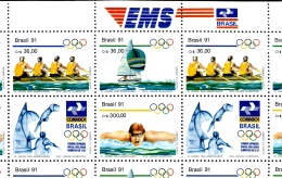 WATER SPORTS-25th OLYMPICS-EMS-SHEETLET OF 24 STAMPS-BRAZIL-1991-SCARCE-MNH-M2-121 - Blocks & Sheetlets