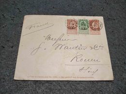 BELGIUM BELGIQUE STATIONERY COVER UPRATED X2 BRUXELLES TO ROUEN FRANCE 1896 - Sobres-cartas