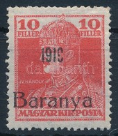 ** Baranya I. 1919 Károly 10f, Hiányos '9'-es Nyomat, Bodor Vizsgálójellel - Autres & Non Classés