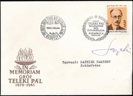 1991 Gróf Teleki Pál FDC A Tervez?, Saphier Herbert Aláírásával - Altri & Non Classificati