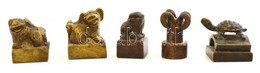 5 Db Bronz Kínai Pecsétnyomó, F? Kutyák, Tekn?s,  / Chinese Seal Makers Bronze Turtle, Pho Dogs, Cca 3x2,5 Cm - Autres & Non Classés
