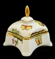 Herendi Viktória Mintás Porcelán Bonbonier, Kézzel Festett, Jelzett, Kis Kopásnyomokkal, 8x7x7 Cm - Altri & Non Classificati