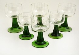 Talpas üvegpohár, Gravírozott Sz?l?mintával és Sima, 3+3 Db, Hibátlanok, M: 11 és 12,5 Cm - Verre & Cristal