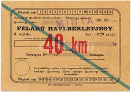 1935 MÁV Félárú Havi Vasúti Bérletjegy Minta - Non Classificati