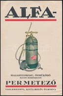 Cca 1920-1930 Bp., 'Alfa' Háton Hordozható Magasnyomású Permetez?, Alfa Separator Rt. Tejgazdasági, Mez?gazdasági és H?t - Pubblicitari