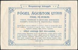 1911 Eger, Fogel Ágoston Díszes Számla, A Hátoldalán Hirdetéssel, Fejléces Borítékkal. - Publicités