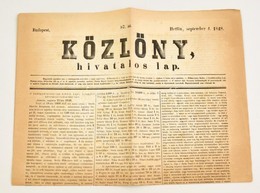 1848. Szeptember 4. Közlöny, Hivatalos Lap, Benne A Szabadságharc Híreivel - Non Classificati