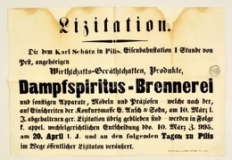 Cca 1850 Árverési Hirdetmény A Pilisi Vasútállomásnál Található Spirituszm? és Tartozékai Tárgyában. Restaurált.  42x29  - Non Classés