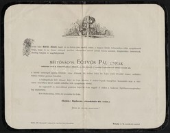 1872 Budavár, Eötvös Pál (1798-1872) Cs. és Kir. Nyugalmazott F?tanácsos Gyászjelentése - Non Classés