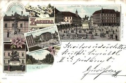 T3 1898 Zagreb, Zágráb; Jelacicev Trg., Preradovicev Spomenik, Maximir,  Akademicki Trg, Spomenik Sv. Jurja / Squares, S - Non Classificati
